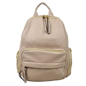 Beige Elegant Soft PU Leather Bag Casual Shoulder Women's Backpack, These backpack purse is made of soft, waterproof and durable PU Leather, which can keep this fashion women backpack clean, dry and comfortable. Elegant PU Leather as an eye-contacting element, gives you confidence with this lady backpack purse. This casual women backpack features- one big zipper pocket and outside section keeps two zipper pockets for cosmetic or glasses case and also have two side zipper pockets.