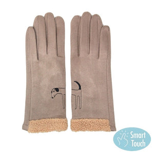 Beige Embroidery Dog Suede Boucle Fur Detailed Cuff Warm Winter Smart Gloves, gives your look so much eye-catching texture w cool design, a cozy feel, fashionable, attractive, cute looking in winter season, these warm accessories allow you to use your phones. Perfect Birthday Gift, Valentine's Day Gift, Anniversary Gift, Just Because Gift