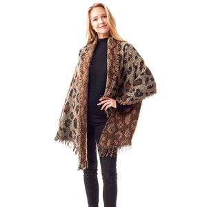 Beige Fall Winter Leopard Patterned Spangled Shawl, the perfect accessory, luxurious, trendy, super soft chic capelet, keeps you warm and toasty. You can throw it on over so many pieces elevating any casual outfit! Perfect Gift for Wife, Mom, Birthday, Holiday, Christmas, Anniversary, Fun Night Out