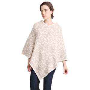 Beige Fall Winter One Size Leopard Patterned Poncho, the perfect accessory, luxurious, trendy, super soft chic capelet, keeps you warm and toasty. You can throw it on over so many pieces elevating any casual outfit! Perfect Gift for Wife, Mom, Birthday, Holiday, Christmas, Anniversary, Fun Night Out