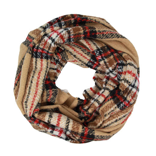 Beige Fall Winter Plaid Check Infinity Scarf, Accent your look with this soft, highly versatile scarf. Great for daily wear in the cold winter to protect you against chill, classic infinity-style scarf & amps up the glamour with plush material that feels amazing snuggled up against your cheeks.