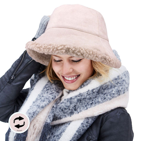 Beige Faux Fur Sherpa Reversible Bucket Hat, whether you’re basking under the summer sun at the beach, lounging by the pool, or kicking back with friends at the lake, a great hat can keep you cool and comfortable even when the sun is high in the sky. Large, comfortable, and perfect for keeping the sun off of your face.