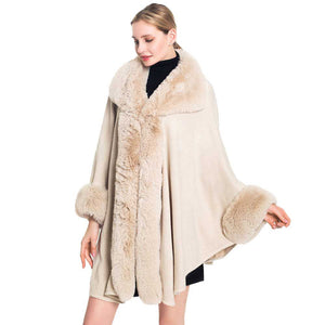 Beige Faux Fur Trim Poncho, is the perfect accessory for this winter. The cute color variation and stylish look enrich your glamour at any place. It is the best companion which keeps you warm and toasty in the cold weather and outings. You can throw it on over so many pieces elevating any casual outfit! Perfect Gift for Wife, Mom, Birthday, Holiday, Christmas, Anniversary, Fun Night Out. Stay luxurious and trendy with this beautiful poncho.