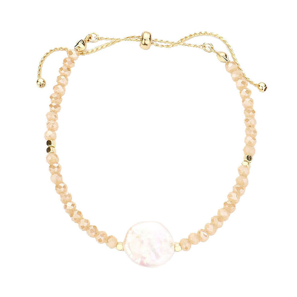 Beige Freshwater Pearl Accented Faceted Beaded Bracelet, Get ready with these Magnetic Bracelet, put on a pop of color to complete your ensemble. Perfect for adding just the right amount of shimmer & shine and a touch of class to special events. Perfect Birthday Gift, Anniversary Gift, Mother's Day Gift, Graduation Gift.