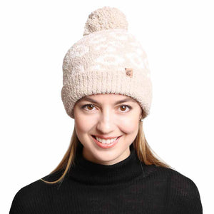Beige Leopard Lined Pom Pom Beanie, Wear it in winter or cold days to finish your ensemble in a unique and smart way. Go for it before running out into the cool air to receive compliments with this trendy and awesome leopard beanie. It keeps you warm, toasty, and totally unique everywhere. It's an awesome winter gift accessory for Birthdays, Christmas, Stocking stuffers, holidays, anniversaries, and Valentine's Day to friends, family, and loved ones. Stay trendy and cozy!