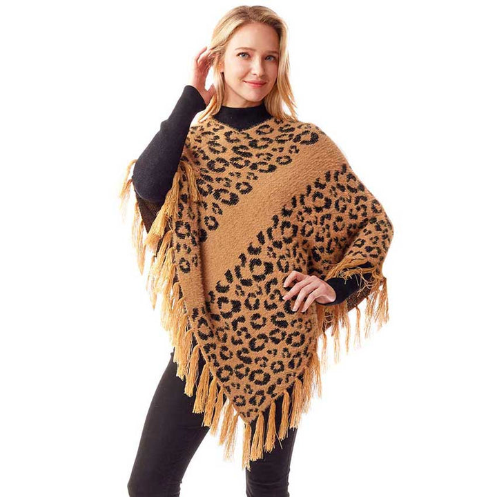 Beige Leopard Patterned Poncho, is a luxurious and trendy that enriches your beauty in a greater extent. It's super soft chic capelet which keeps you warm, toasty and so comfortable. You can throw it on over so many pieces elevating any casual outfit! Perfect Gift for Wife, Mom, Birthday, Holiday, Christmas, Anniversary, Fun Night Out. Stay trendy and comfortable!