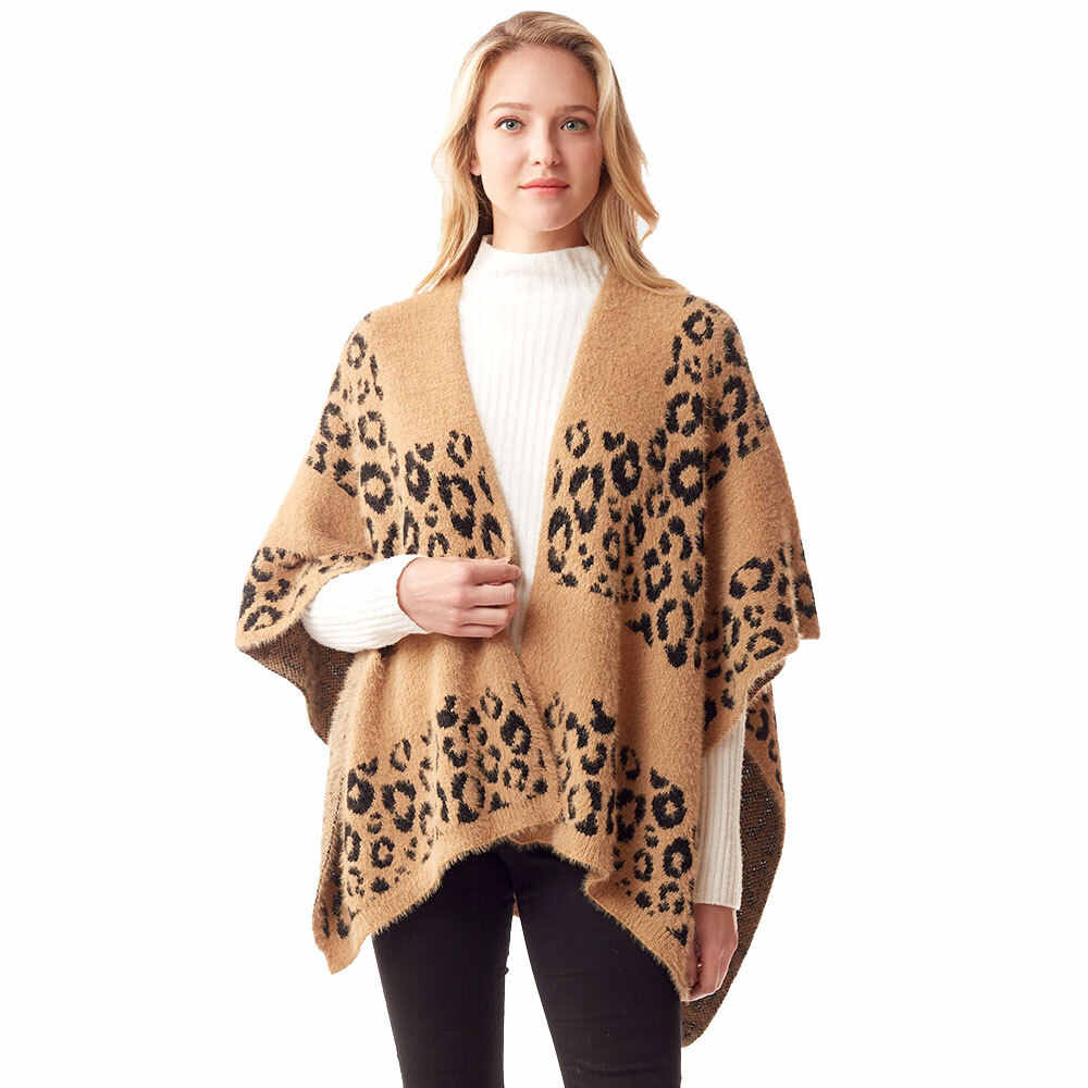 Beige Leopard Patterned Soft Fuzzy Ruana Poncho Soft Leopard Shawl Cape Wrap, are trending and an easy, comfortable, warm option you can easily throw on and look great in any outfit! Perfect Birthday Gift , Christmas Gift , Anniversary Gift, Regalo Navidad, Regalo Cumpleanos, Valentine's Day Gift, Dia del Amor