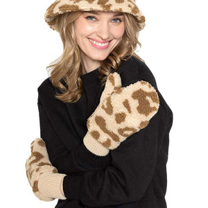 Beige Leopard Teddy Pop Top Mitten, warm and cozy convertible mittens will protect you from the cold weather while you're outside. It's a comfortable, soft brushed poly stretch knit that will keep you perfectly warm and toasty. It's finished with a hint of stretch for comfort and flexibility. Wear gloves or cover up as a mitten to make your outfit gorgeous with luxe and comfortability. Either way, you will love these soft neutral colors. A beautiful gift 