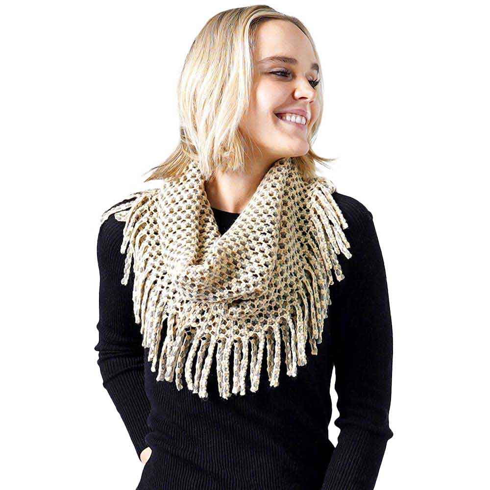Beige Mini Tube Fringe Scarf, This comfortable scarf features a mini tube look available in a variety of bold colors. Full and versatile, this cute scarf is the perfect and cozy accessory to keep you warm and stylish. on trend & fabulous, a luxe addition to any cold-weather ensemble. You will always look chic and elegant wearing this feminine pieces. Great for everyday use in the chilly winter to ward against coldness. Awesome winter gift accessory!
