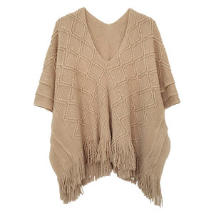Beige Pattern Detailed Crochet Poncho, a beautifully made crochet poncho with pattern detailed that is on-trend & fabulous & will surely amp up your beauty in perfect style. A luxe addition to any cold-weather ensemble. The perfect accessory, luxurious, trendy, super soft chic capelet. It keeps you warm and toasty in winter & cold weather. You can throw it on over so many pieces elevating any casual outfit!