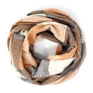 Beige Plaid Boucle Warm Comfy Winter Infinity Scarf. Accent your look with this soft, highly versatile plaid scarf. A rugged staple brings a classic look, adds a pop of color & completes your outfit, keeping you cozy & toasty. Perfect Gift Birthday, Holiday, Christmas, Anniversary, Valentine's Day