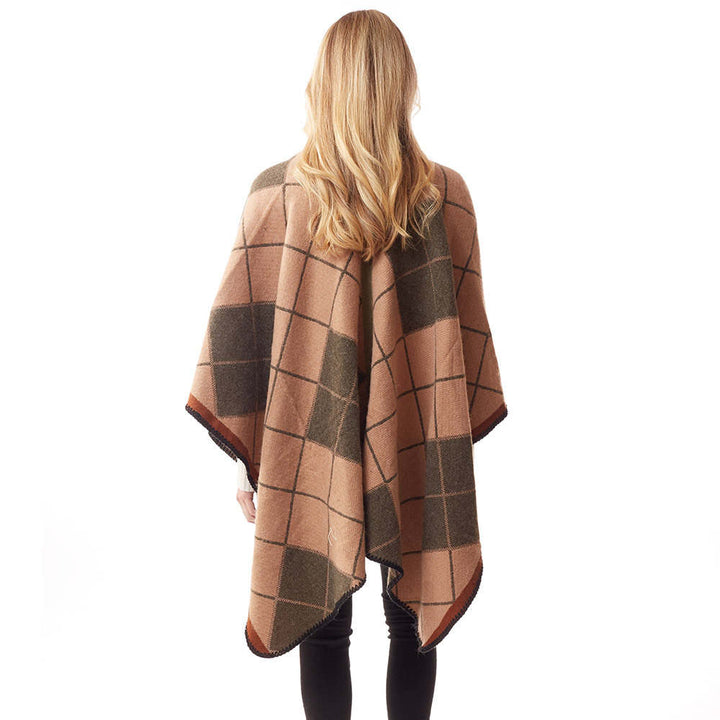 Plaid Check Patterned Stitch Ruana Shawl Vest Poncho, the perfect accessory, luxurious, trendy, super soft chic capelet, keeps you warm & toasty. You can throw it on over so many pieces elevating any casual outfit! Perfect Gift Birthday, Holiday, Christmas, Anniversary, Wife, Mom, Special Occasion