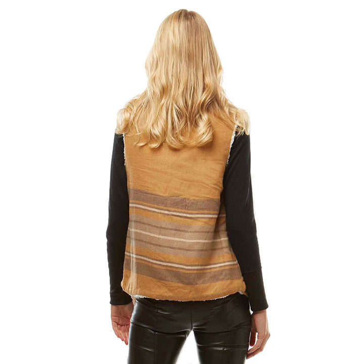 Beige Plaid Faux Fur Lining and Pocket Vest, the perfect accessory, luxurious, trendy, super soft chic capelet, keeps you warm and toasty. You can throw it on over so many pieces elevating any casual outfit! Perfect Gift for Wife, Mom, Birthday, Holiday, Christmas, Anniversary, Fun Night Out