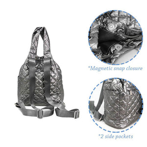 Beige Quilted Shiny Puffer Backpack Bag, has plenty of room to carry all your handy items with ease. This handbag features a top zipper closure for security that makes your life easier and trendier. Largely spaced, daily necessities can be put into this bag, suitable for different ages, the backpack is very fashionable, you can take it to a school, work or a day trip. Its catchy and awesome appurtenance drags everyone's attraction to you. Perfect gift ideas for a Birthday, Holiday, Christmas, Anniversary.