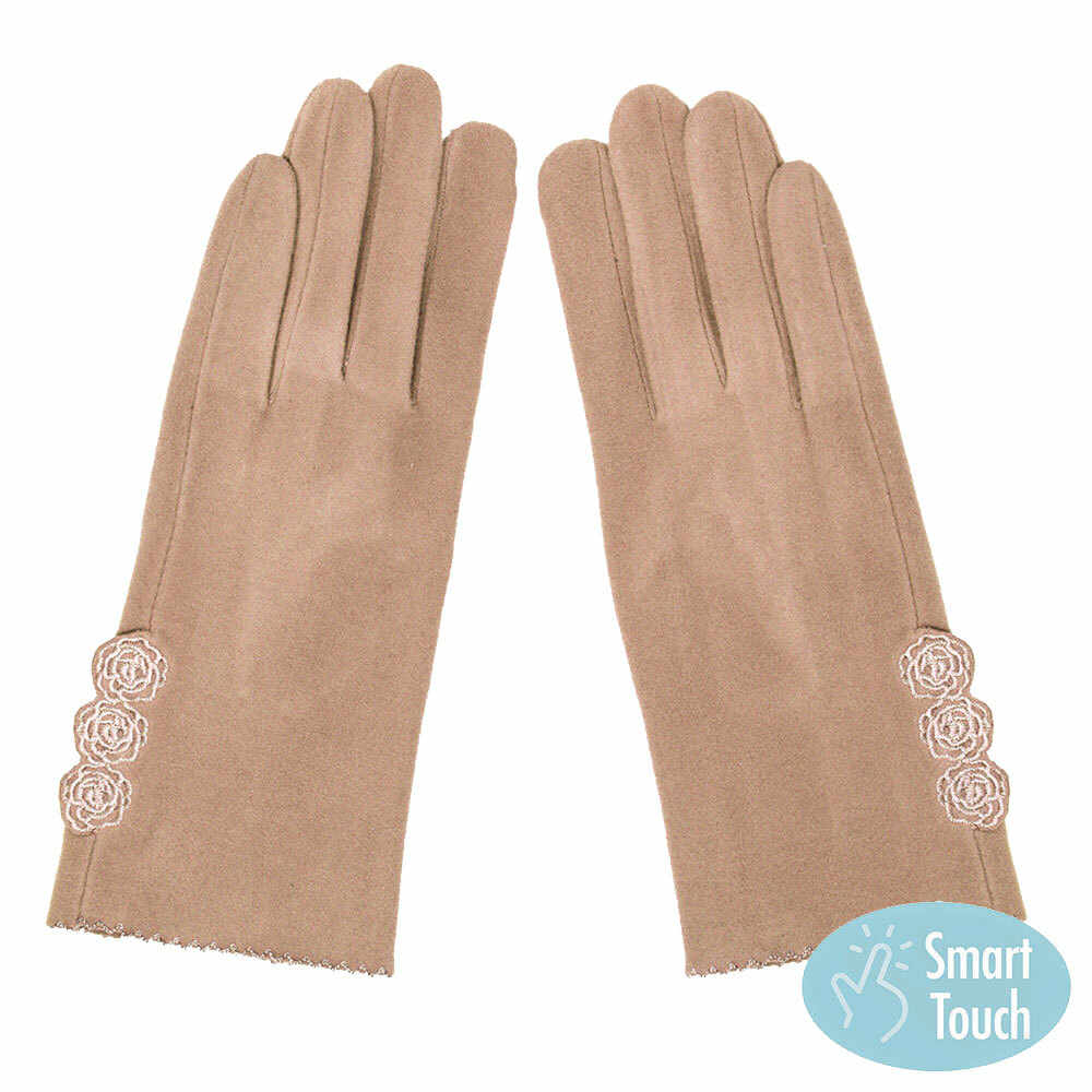 Beige Embroidery Rose Flower Pattern Floral Warm Smart Touch Tech Gloves, gives your look so much eye-catching texture w cool design, a cozy feel, fashionable, attractive, cute looking in winter season, these warm accessories allow you to use your phones. Perfect Birthday Gift, Valentine's Day Gift, Anniversary Gift.