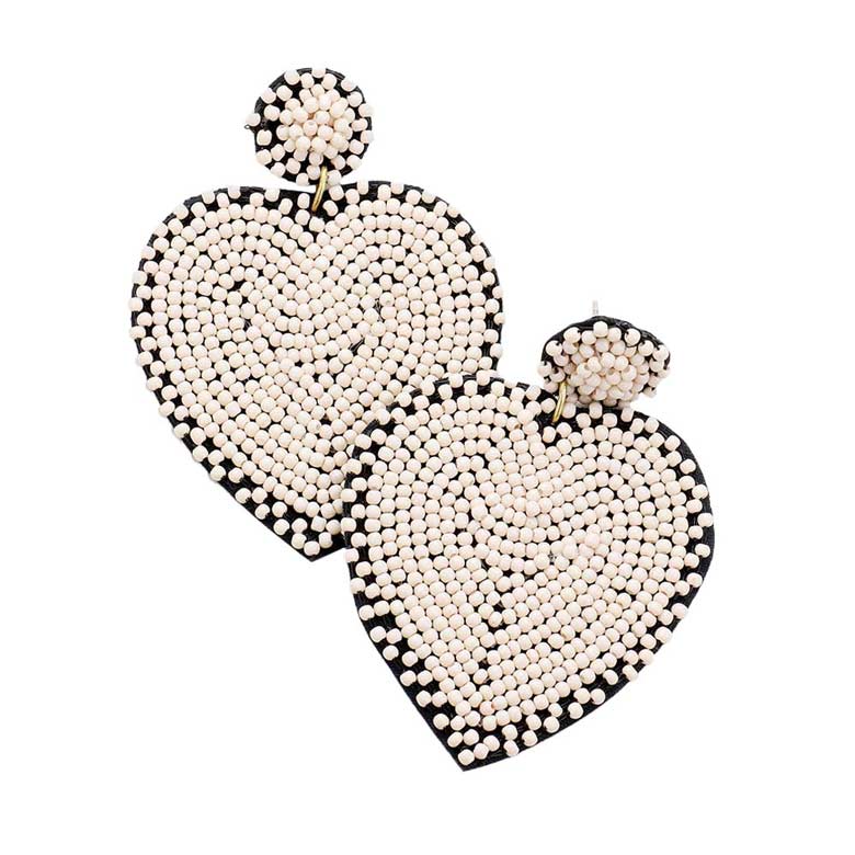 Beige Seed Bead Heart Dangle Earrings, Take your love for statement accessorizing to a new level of affection with the heart dangle earrings. Accent all your sundresses with the extra fun vibrant color handmade beaded heart earrings, which are crafted with high-quality seed beads with elaborate handwoven knit by Artisans. Wear these gorgeous earrings to make you stand out from the crowd & show your trendy choice.