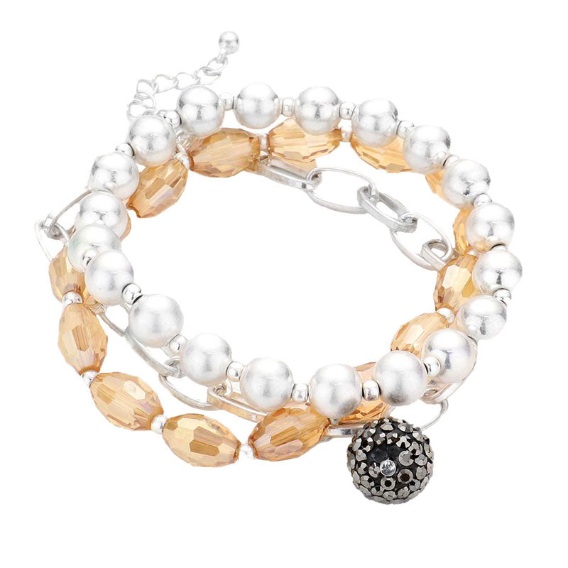 Beige Shamballa Ball Charm Metal Ball Beaded Bracelets, Get ready with these Magnetic Bracelet, put on a pop of color to complete your ensemble. Perfect for adding just the right amount of shimmer & shine and a touch of class to special events. Perfect Birthday Gift, Anniversary Gift, Mother's Day Gift, Graduation Gift.