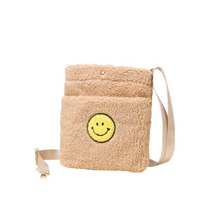 Beige Smile Pointed Sherpa Rectangle Crossbody Bag, This high quality smile crossbody bag is both unique and stylish. perfect for money, credit cards, keys or coins, comes with a belt for easy carrying, light and simple. Look like the ultimate fashionista carrying this trendy Smile Pointed Sherpa Rectangle Crossbody Bag!