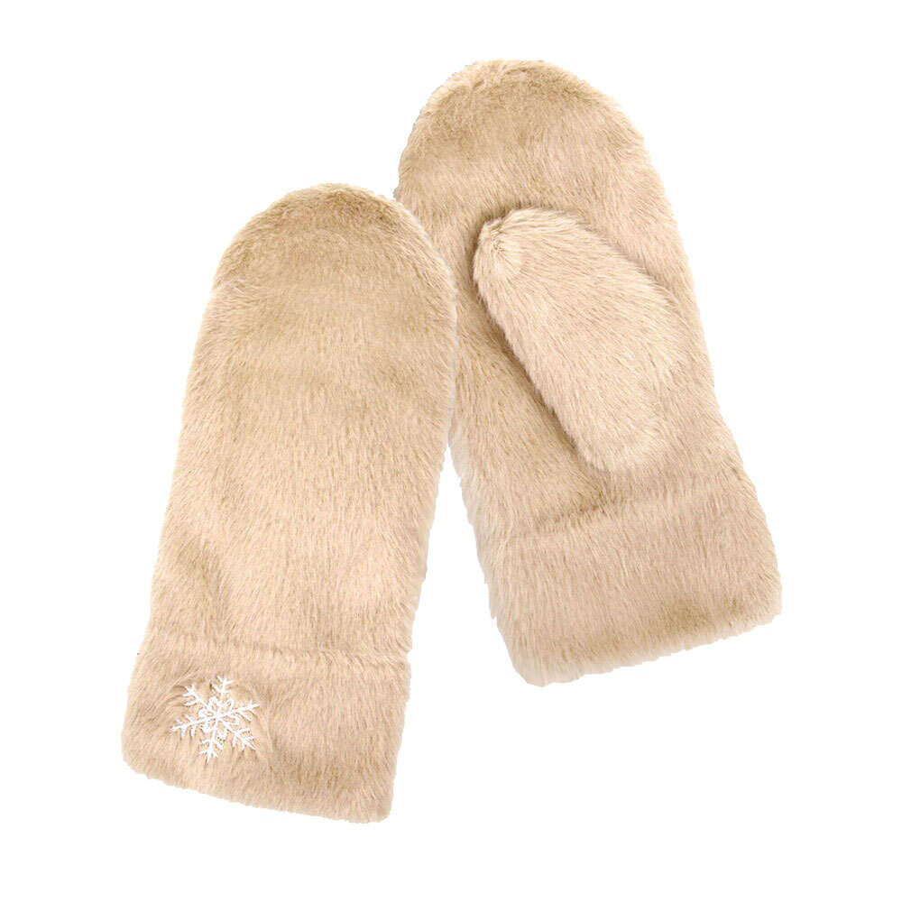Beige Snowflake Accented Super Soft Faux Fur Mitten Gloves Mitts warm & cozy mittens will protect you from the wintry weather. Comfortable, soft faux fur & cable knit, finished with a hint of stretch for comfort & flexibility. Perfect Gift Birthday, Christmas, Stocking Stuffer, Anniversary, Loved One