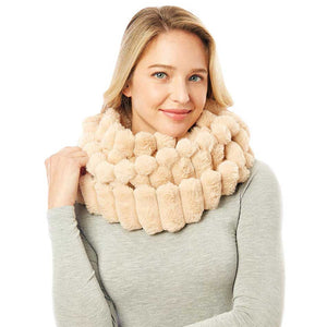Beige Soft Faux Fur Infinity Scarf, plushy addition to any cold-weather ensemble, adds a modern touch to the cozy style with a Infinity design. Use in the cold or just to jazz up your look. Great for daily wear in the cold winter to protect you against chill, classic infinity-style scarf & amps up the glamour with plush material that feels amazing snuggled up against your cheeks. This elegant premium quality scarf is a great addition to your collection of fashion accessories. Awesome winter gift accessory!