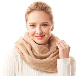 Beige Soft Fuzzy Solid Infinity Scarf Cowl Neck Scarf Endless Loop Scarf, Endless Loop delicate, warm, on trend & fabulous, deluxe addition to any cold-weather ensemble. Wraparound, loops around neck, great for daily wear, protects you against chill, plush fabric, feels amazing snuggled up against your cheeks.  Ideal Gift