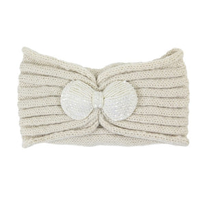 Beige Soft Knit Accented Plush Bow Detailed Warm Winter Headband Ear Warmer, soft & fuzzy ear warmer headband will shield your ears from wintry cold weather ensures all day comfort, shimmery headband creates trendy look, toasty & fashionable. Perfect Gift Birthday, Holiday, Christmas, Stocking Stuffer, Anniversary, Loved One