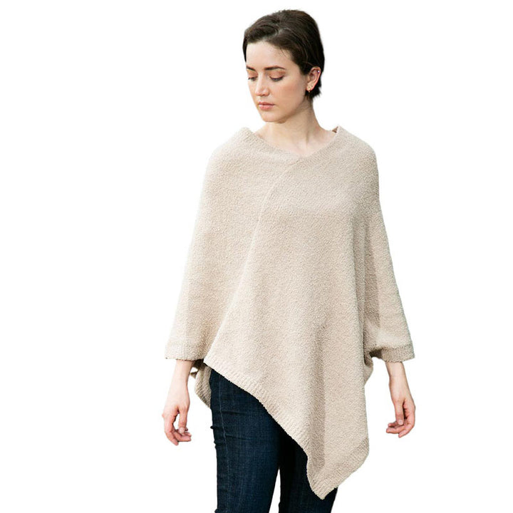 Beige Soft Solid Poncho, these poncho is made of soft and breathable material. It keeps you absolutely warm and stylish at the same time! Easy to pair with so many tops. Suitable for Weekend, Work, Holiday, Beach, Party, Club, Night, Evening, Date, Casual and Other Occasions in Spring, Summer, and Autumn. Throw it on over so many pieces elevating any casual outfit! Perfect Gift for Wife, Mom, Birthday, Holiday, Anniversary, Fun Night Out.