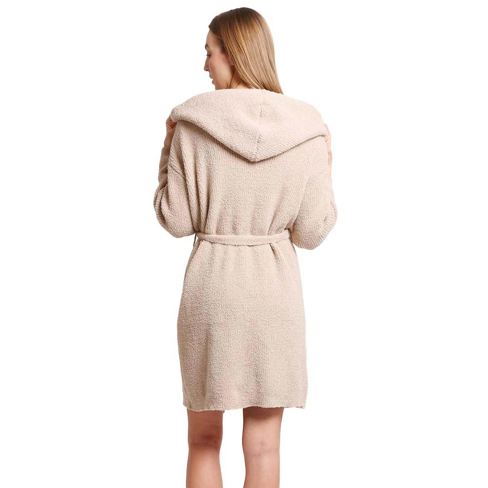 Beige Solid Color Hooded Robe, is beautifully designed with a variety of colors. Perfect for after stepping out of the shower or just to wear whilst getting ready for the day. This cozy robe fits easily. The adjustable belt helps for quick adjustment and gives a perfect snug fit every time. It's not only luxurious and highly durable but super comfortable to wear as well.  Comfortable, stylish, and practical that a woman could ask for in a robe. 