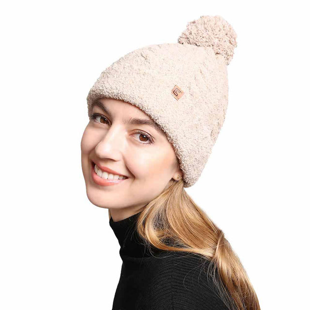 Beige Solid Color Pom-Pom Beanie, Coordinate with any outfit before going out in the winter or cold days for perfect warmth and comfortability in perfect style. It keeps you warm, toasty, and totally unique everywhere. It's an awesome winter gift accessory for Birthdays, Christmas, Stocking stuffers, holidays, anniversaries, and Valentine's Day to friends, family, and loved ones. Happy winter!