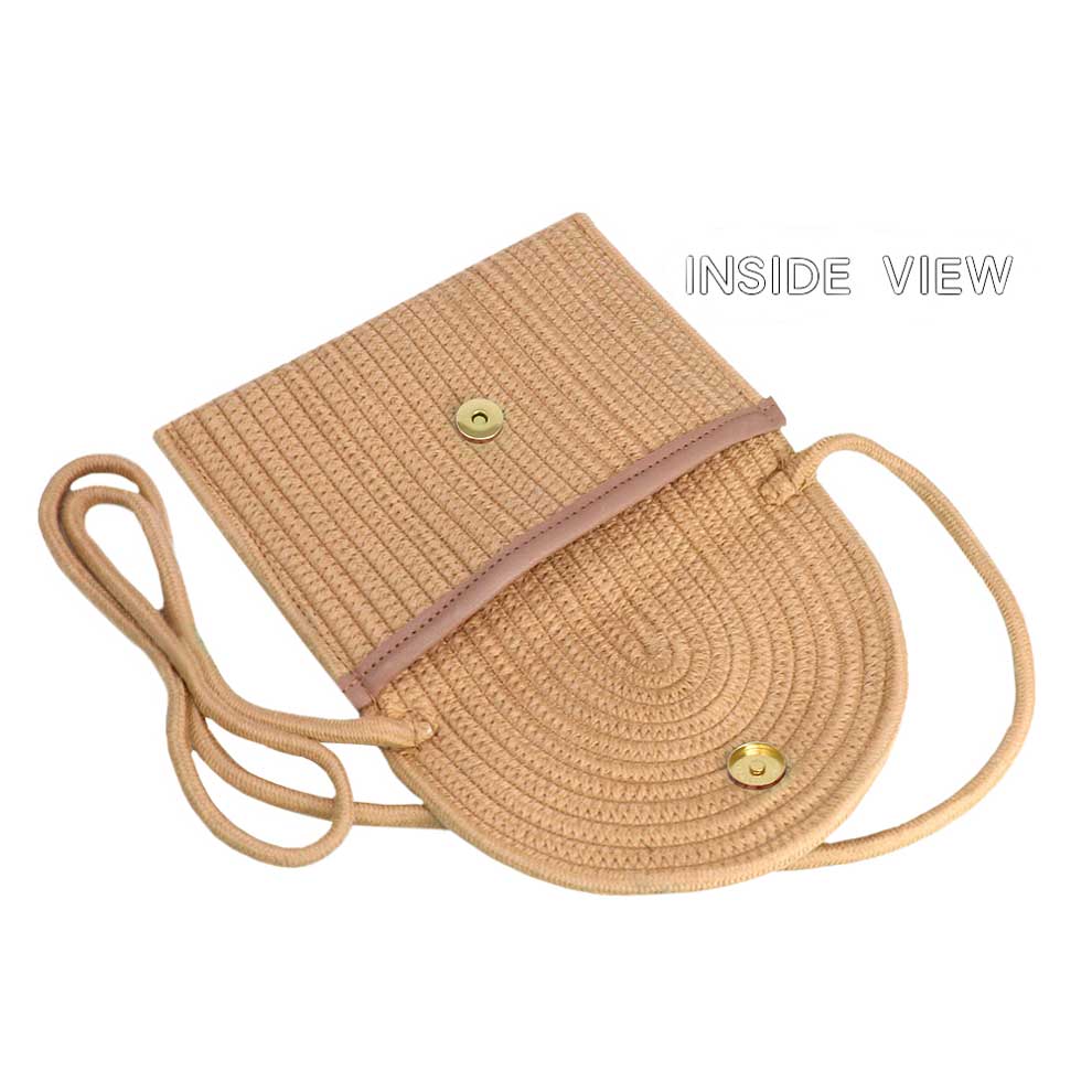 Beige Solid Color With Pearl Button Straw Micro Crossbody Bag, perfectly goes with any outfit and shows your trendy choice to make you stand out on your special occasion. Carry out this straw micro crossbody bag while attending a special occasion. Perfect for carrying makeup, money, credit cards, keys or coins, etc. It's lightweight and perfect for easy carrying. Put it in your bag and find it quickly with its eye-catchy colors. 