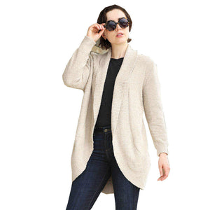 Beige Solid Open Cardigans with Slouchy Long Sleeve the perfect accessory, featuring the  trendy soft chic garment, keeps you warm and toasty, long cardigan for those who like extra layers. Throw it on to elevate any casual outfit! Black, Camel, Ivory; 100% Poly. Microfiber; Hand wash cold