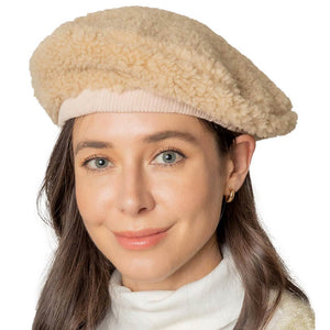 Beige Solid Sherpa Beret Hat, is made with care and love from very soft and warm yarn that keeps you warm and toasty on cold days and on winter days out. An awesome winter gift accessory! Wear this hat to keep yourself warm in a stylish way at any place any time. The perfect gift for Birthdays, Christmas, Stocking stuffers, holidays, anniversaries, and Valentine's Day, to friends, family, and loved ones. Enjoy the winter with this Sherpa Beret Hat.