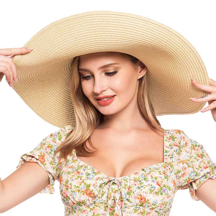 Beige Solid Straw Sun Hat, This handy Portable Packable Roll Up Wide Brim Sun Visor UV Protection Floppy Crushable Straw Sun hat that block the sun off your face and neck. A great hat can keep you cool and comfortable. Large, comfortable, and ideal for travelers who are spending time in the outdoors.