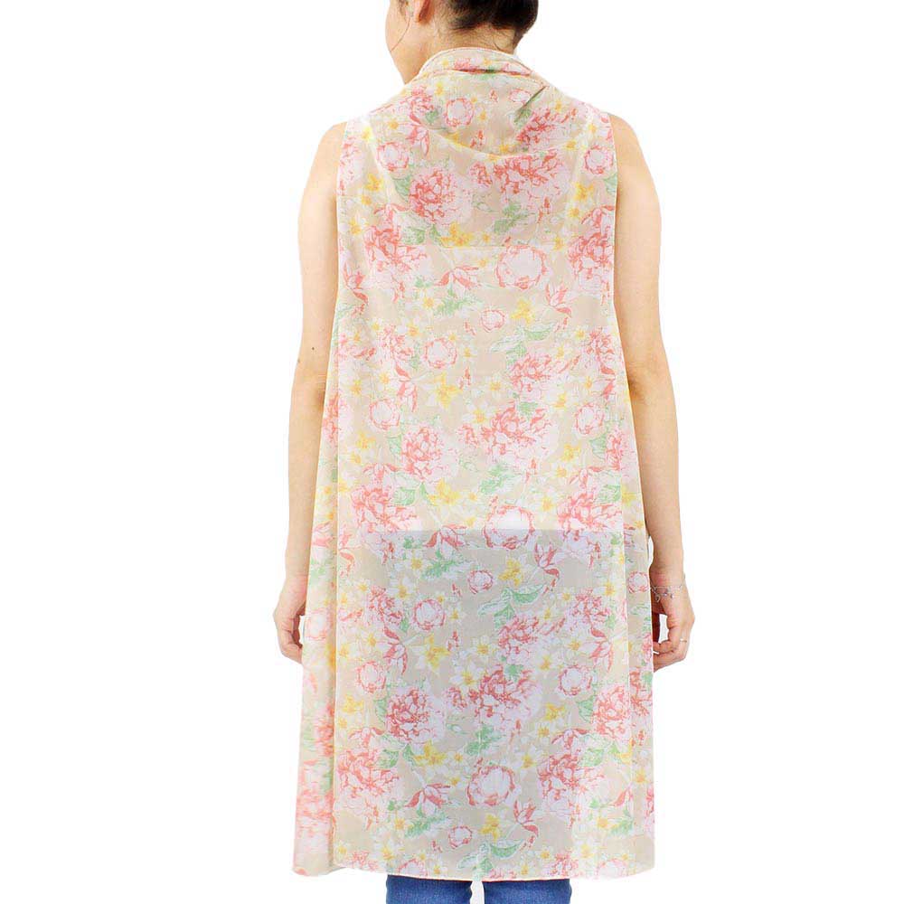 Beige Spring Summer Flower Printed Round Vest, These vest featuring a flower printed design prints easy to pair with so many tops. Lightweight and Breathable Fabric, Comfortable to Wear. Suitable for Weekend, Work, Holiday, Beach, Party, Club, Night, Evening, Date, Casual and Other Occasions in Spring, Summer and Autumn.