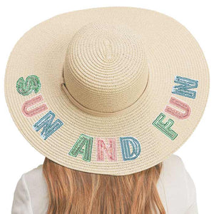 Beige Sun And Fun Sequin Message Straw Panama Sun Hat, a beautiful & comfortable Straw Panama Sun Hat is suitable for summer wear to amp up your beauty & make you more comfortable everywhere. Perfect for keeping the sun off your face,  and neck. It's an excellent gift item for your friends & family or loved ones this summer.