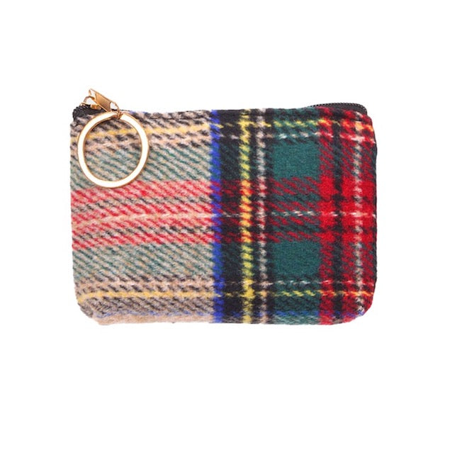 Beige Tartan Check Pattern Plaid Print Detail Zipper Wallet Coin Card Purse; Be the ultimate fashionista, carry this small bag for your money, credit cards, coins, keys, etc; it makes shopping easy without having to carry huge purse! Perfect Birthday Gift , Anniversary Gift, Mother's Day Gift, Thank You Gift, Graduation Gift, etc