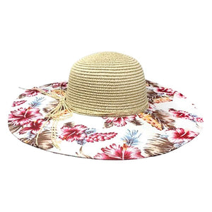 Beige White Flower Leaf Patterned Straw Sun Hat, fashionable design and vibrant color will make you more attractive. It's a great accessory for any outfit. whether you’re basking under the summer sun at the beach, lounging by the pool, or kicking back with friends at the lake, these sun hats can keep you cool and comfortable even when the sun is high in the sky. 