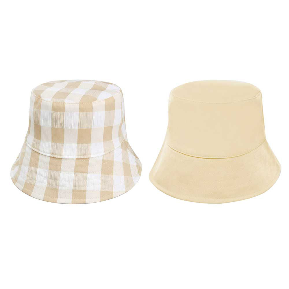 Beige Wired Brim Plaid Check Patterned Reversible Bucket Hat, show your trendy side with this Plaid Check Patterned bucket hat. Have fun and look Stylish. You can easily fold this bucket hat and put it in any backpack. Perfect for that bad hair day, or simply casual everyday wear; Great gift for that fashionable on-trend friend. Perfect Gift Birthday, Holiday, Christmas.
