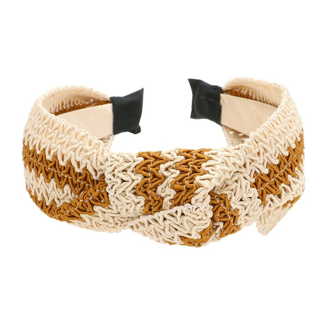 Beige Zigzag Chevron Burnout Knot Headband, add a pop of color to any outfit! These headbands look great and keep your hair in place and you feel so comfy , you will be protected in the harshest of elements, Perfect for a wide range of sports, from yoga and hiking to running and cycling. Fabulous gift idea for your loved one or yourself.