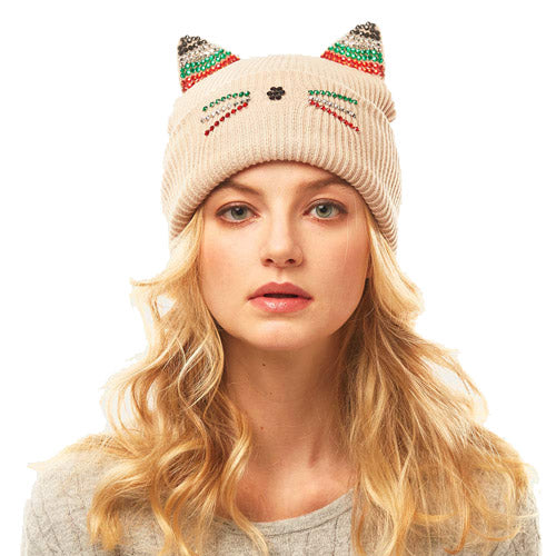 Cat Ear Beige Beanie Hat Soft Cozy Crystal Embellished Cat Ear Beanie Hat Crystal Cat Ear Winter Hat, reach for this toasty hat to keep you warm when running out the door. Autumnal touch to finish your outfit in style. Birthday Gift, Christmas Gift, Cold Weather, Valentine's Day Gift, Bad Hair Day, Fun Stylish Hat, Cat mom hat