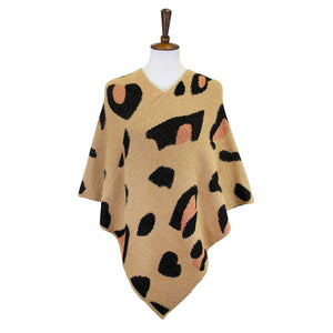 Beige Trendy Fashionable Leopard Patterned Soft Poncho, the perfect accessory, luxurious, trendy, super soft chic capelet, keeps you warm and toasty. You can throw it on over so many pieces elevating any casual outfit! Perfect Gift for Wife, Mom, Birthday, Holiday, Christmas, Anniversary, Fun Night Out