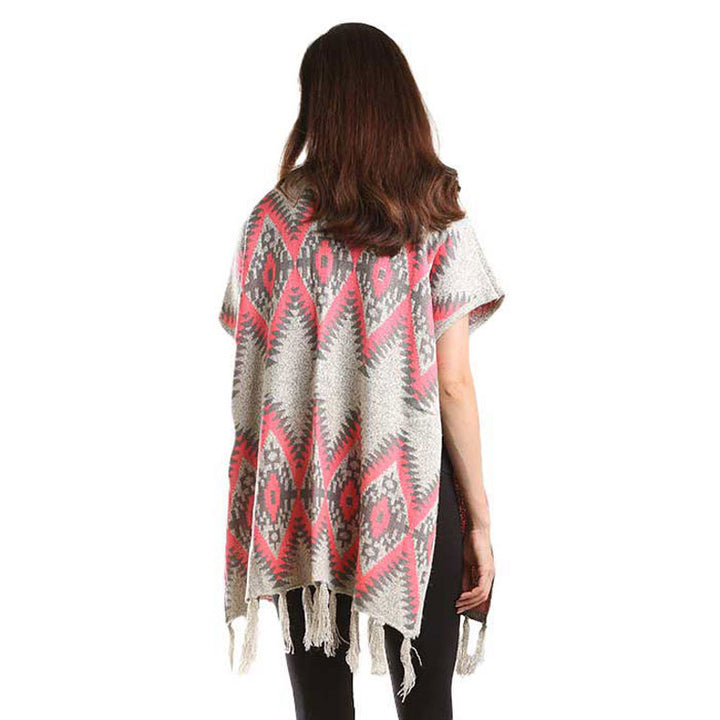 Berry Aztec Chevron Pattern Tassel Edge Shawl Sweater, ensure your upper body stays perfectly warm when the temperatures drop, timelessly beautiful, gently nestles around the neck and feels exceptionally comfortable to wear. A fashionable eye catcher, will quickly become one of your favorite accessories, warm and goes with all your winter outfits.