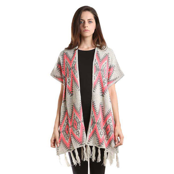 Berry Aztec Chevron Pattern Tassel Edge Shawl Sweater, ensure your upper body stays perfectly warm when the temperatures drop, timelessly beautiful, gently nestles around the neck and feels exceptionally comfortable to wear. A fashionable eye catcher, will quickly become one of your favorite accessories, warm and goes with all your winter outfits.