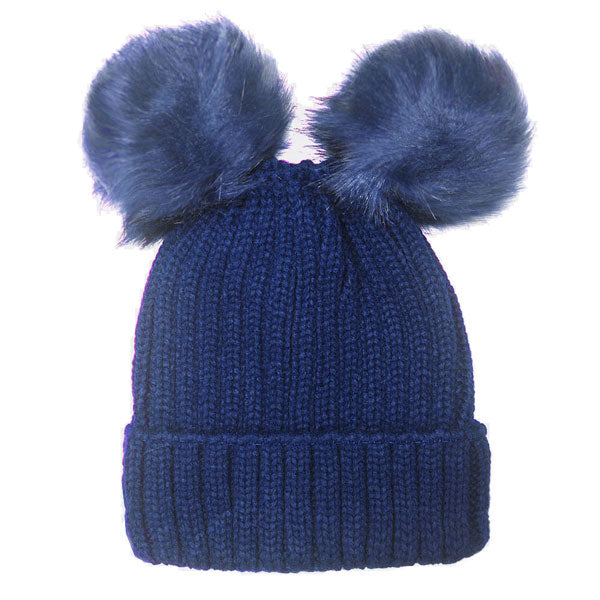 Navy Bede Soft Cable Knit Double Faux Fur Pom Pom Beanie Hat Warm Knit Winter Hat Knit Beanie Pom Pom Hat, Accessorize the fun way with this faux fur pom pom ear knit hat, the autumnal touch you need to finish your outfit in style. Perfect gift Birthday, Christmas, Anniversary, Valentine's Day, Cold Weather, Loved one, Friend 