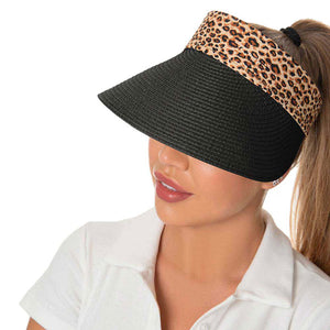 Black Leopard Pattern Accented Straw Visor Hat, whether you’re basking under the summer sun at the beach, lounging by the pool, or kicking back with friends at the lake, a great hat can keep you cool and comfortable even when the sun is high in the sky.  Large, comfortable, and perfect for keeping the sun off of your face, neck, and shoulders, ideal for travellers who are on vacation or just spending some time in the great outdoors.