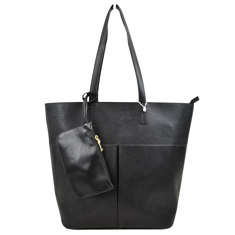 Black 3 In 1 Large Soft  Leather Women's Tote Handbags, There's spacious and soft leather tote offers triple the styling options. Featuring a spacious profile and a removable pouch makes it an amazing everyday go-to bag. Spacious enough for carrying any and all of your outgoing essentials. The straps helps carrying this shoulder bag comfortably. Perfect as a beach bag to carry foods, drinks, big beach blanket, towels, swimsuit, toys, flip flops, sun screen and more.