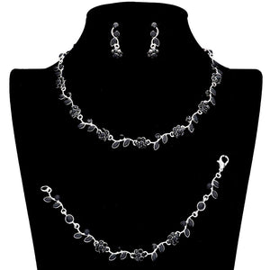 Black 3PCS Flower Leaf Cluster Rhinestone Necklace Jewelry Set, These gorgeous Rhinestone pieces will show your class on any special occasion. The elegance of these rhinestones goes unmatched. Get ready with these bright stunning fashion Jewelry sets, and put on a pop of shine to complete your ensemble. Simple sophistication gives a lovely fashionable glow to any outfit style. Simple sophistication, dazzling polished, is a timeless beauty that makes a notable addition to your collection.