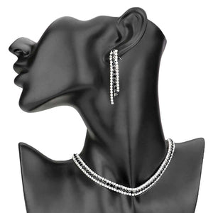 Black 3Rows Rhinestone Pave Choker Necklace, These gorgeous rhinestone jewelry sets will show your class on any special occasion. The elegance of this crystal necklace goes unmatched, great for wearing at a party! Perfect for adding just the right amount of shimmer & shine and a touch of class everywhere. Stunning jewelry set will sparkle all night long making you shine like a diamond.