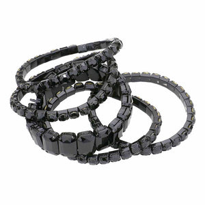 Black 5PCS Rectangle Round Stone Stretch Multi Layered Bracelets, Add this 5 piece multi layered bracelet to light up any outfit, feel absolutely flawless. perfectly lightweight for all-day wear, coordinate with any ensemble from business casual to everyday wear, put on a pop of color to complete your ensemble. Awesome gift idea for birthday, Anniversary, Valentine’s Day or any special occasion.