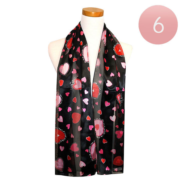 Black 6PCS Silk Feel Satin Striped Heart Pattern Print Scarves, Accent your look with this soft, highly versatile scarf. Great for daily wear in the cold winter to protect you against chill, classic infinity-style scarf. Perfect Gift for Wife, Mom, Birthday, Holiday, Anniversary, Fun Night Out, Valentine's Day Gift.